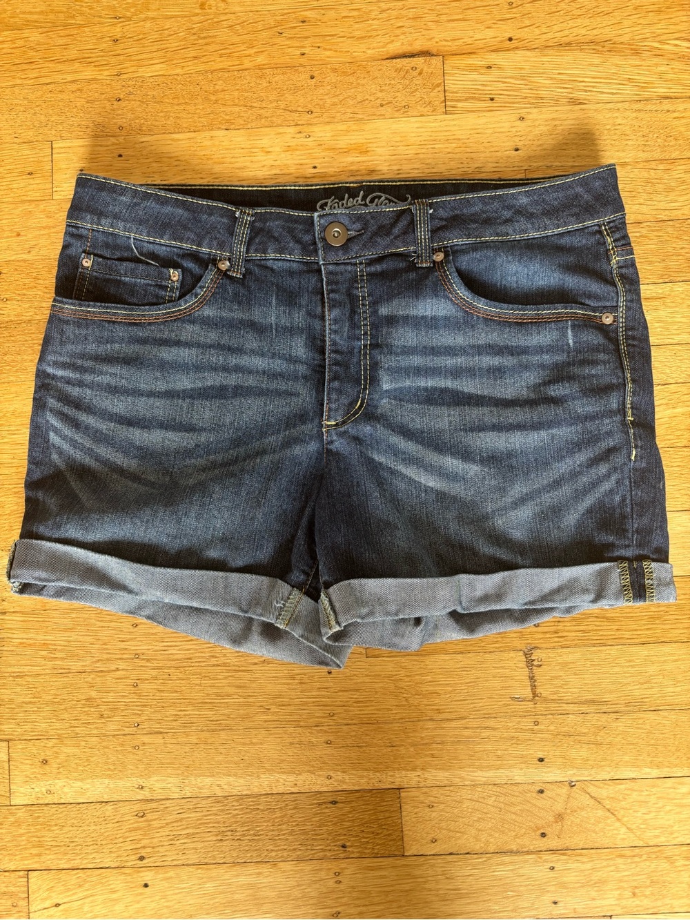 Faded Glory Dark Blue Denim Roll-Cuff Women's Shorts Summer Vintage Y2K Size 14